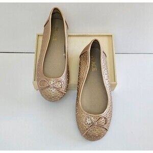 The Childrens Place Girls Flat Ballet Slip With Bow Bronze Shoe Size 12